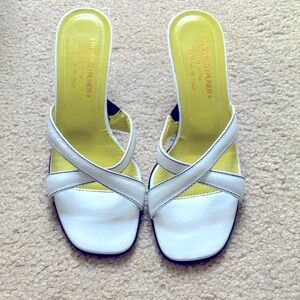 NWT vintage Donald j pliner criss cross white kitten heeled slides 7m